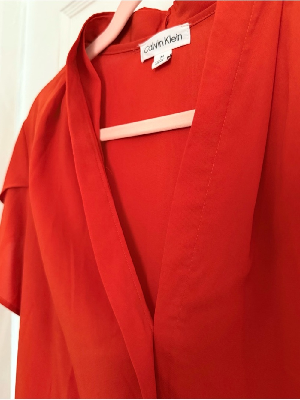 NWOT Calvin Klein Women's Orange Silky Tulip-Sleeve Blouse Medium - Picture 2 of 14
